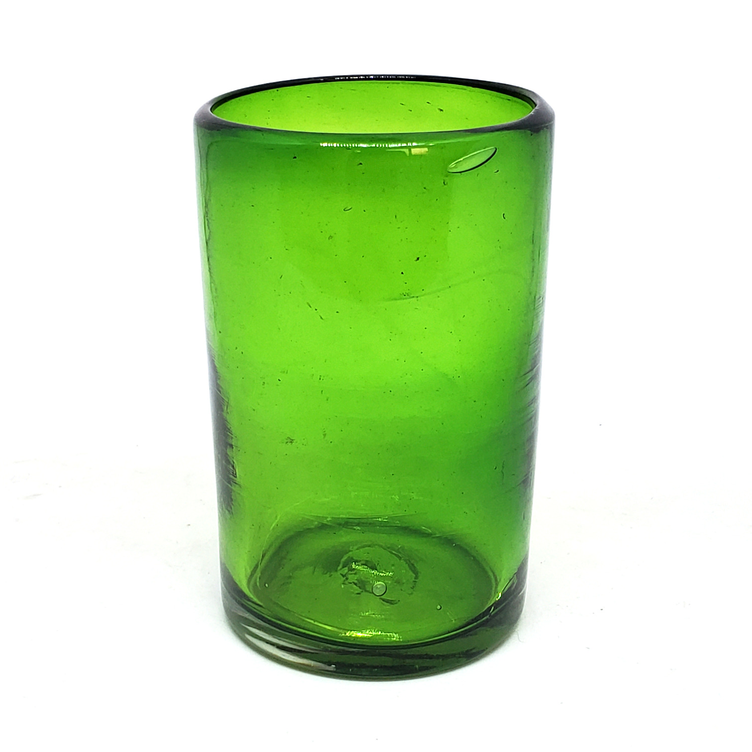 VIDRIO SOPLADO / vasos grandes color verde esmeralda, 14 oz, Vidrio Reciclado, Libre de Plomo y Toxinas